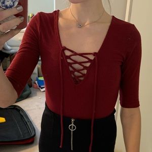 Maroon Cotton Bodysuit 3-quarter Sleeve